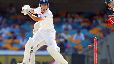 England's Alastair Cook cuts a delivery from Australian bowler Xavier Doherty.
