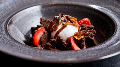 Desserts include chocolate and salted caramel crunch.