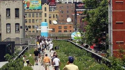 High Line Park in New York City, formerly an elevated railway on the city's West Side. Architects Elizabeth Diller and Ricardo Scofidio, subjects of the book Diller, Scofidio + Renfro, worked on the park's transformation. Spencer Platt / Getty Images / AFP