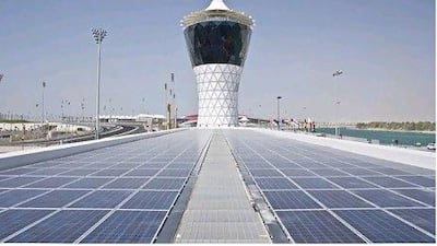 The photovoltaic system installed on the Yas Marina Circuit rooftop. Courtesy Enviromena