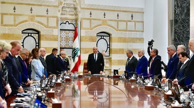 Lebanese President Joseph Aoun at a cabinet session at the presidential palace in Baabda, east of Beirut. EPA
