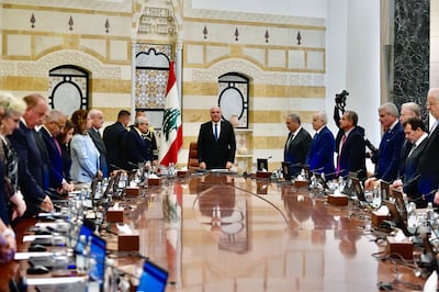 Lebanese President Joseph Aoun presides over a cabinet session at the presidential palace in Baabda. EPA