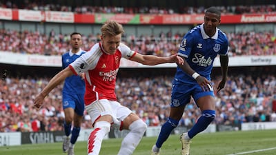 Martin Odegaard crosses the ball. AFP