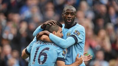 Yaya Toure, right, was responsible for Sergio Aguero’s goal against West Ham United on Sunday. Peter Powell / EPA