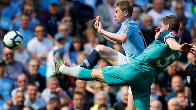 De Bruyne in action with Tottenham's Jan Vertonghen. Reuters