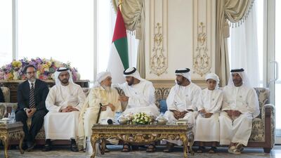 Sheikh Mohammed bin Zayed, Crown Prince of Abu Dhabi and Deputy Supreme Commander of the Armed Forces, receives Shaikh Abdullah bin Bayyah, Emirates Fatwa Council chairman. Mohammed Al Hammadi / Crown Prince Court - Abu Dhabi