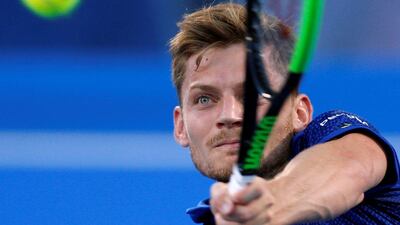David Goffin returns a shot to Andy Murray in Abu Dhabi on December 30, 2016, at the Mubadala World Tennis Championship. Ahmed Jadallah / Reuters