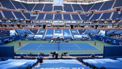 Serena Williams hits a return to Sloane Stephens during their match in the US Open third round. EPA