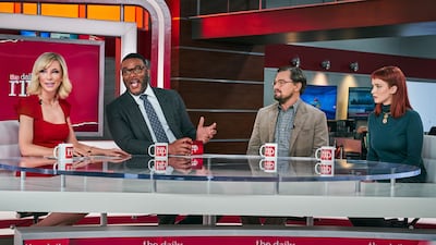 Cate Blanchett and Tyler Perry play infuriatingly peppy morning TV hosts, as Leonardo DiCaprio and Jennifer Lawrence's astronomers try to warn the world that an Earth-destroying comet is on the way in 'Don't Look Up'. Niko Tavernise / Netflix