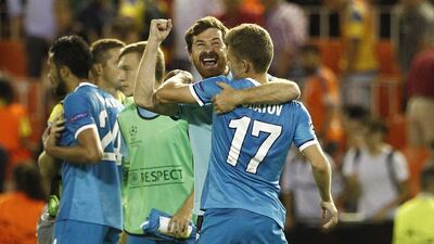 Zenit St Petersburg manager Andre Villas-Boas celebrates after his side's win over Valencia on Wednesday night in the Champions League. Jose Jordan / AFP