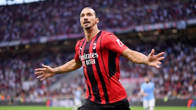 Soccer Football - Serie A - AC Milan v Lazio - San Siro, Milan, Italy - September 12, 2021 AC Milan's Zlatan Ibrahimovic celebrates scoring their second goal REUTERS / Daniele Mascolo TPX IMAGES OF THE DAY
