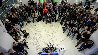 Russian Olympic Committee President Stanislav Pozdnyakov holds a press conference in Moscow on Tuesday, December 24, following meetings with the Russian anti-doping agency to discuss Russia's doping ban from major sport competitions. AFP