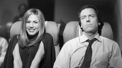 Jennifer Aniston, as Rachel Green, was an irritating passenger for Hugh Laurie on a transatlantic flight in a 1998 episode of Friends, but the actress is now the face of Emirates Airline. Getty Images