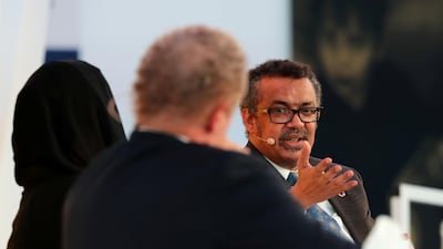 Dr. Tedros Adhanom Ghebreyesus, director-general, World Health Organisation, talks about Partnering for Disease Elimination at Reaching the Last Mile: Mobilizing Together to Eliminate Infectious Diseases. Wednesday, November 15th, 2017 at Abu Dhabi Global Market on Wednesday. Chris Whiteoak / The National.