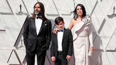 Khaled Mouzanar, Zain al-Rafeea and Nadine Labaki arrive at the 91st annual Academy Awards. EPA