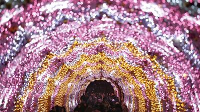 People walk along a decorated street with illuminations for Christmas and the New Year installed in Moscow, Russia. Sergei Ilnitsy / EPA