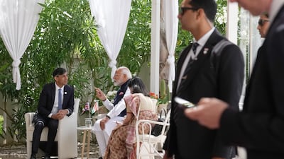 Mr Sunak attends a meeting with India's Prime Minister Narendra Modi. PA