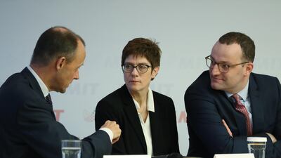 Annegret Kramp-Karrenbauer, Friedrich Merz (L) and Jens Spahn are candidates to succeed Angela Merkel as leader of the CDU. Getty Images
