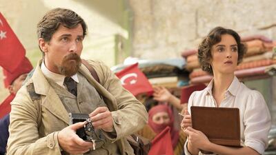 This still shows Charlotte Le Bon, right, and Christian Bale in a scene from 'The Promise'. The film has been panned by some critics but that doesn't seem to matter much to Armenians in Lebanon. Jose Haro / Open Road Films via AP