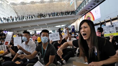 Demonstrators at Hong Kong International Airport. AP Photo