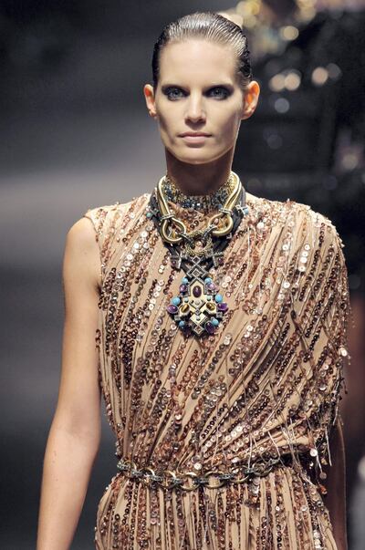 An outfit by designer Albert Elbaz for Lanvin during ready-to-wear spring-summer 2010 fashion show in Paris. AFP