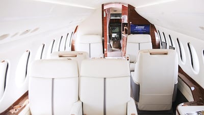The interior of Dassault’s latest model, the Falcon 7x, on display at the Abu Dhabi Air Expo. Lee Hoagland / The National