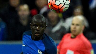 France's midfielder N'Golo Kante eyes the ball during the international friendly football match between France and Russia at the Stade de France in Saint-Denis, north of Paris, on March 29, 2016. AFP PHOTO / FRANCK FIFE