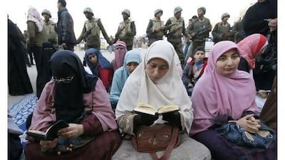 Women demonstrators at Tahrir Square in Cairo, Egypt during the protests that brought down Hosni Mubarak. Now they, and other minoroty groups, want a better deal.