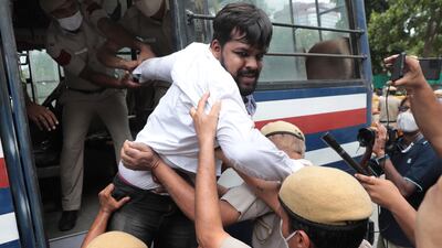 Indian Police detain Youth Congress activists as they take part in a protest march on Indian Prime Minister Narendra Modi's birthday. EPA