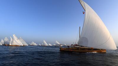 Sailors participate in the annual long-distance dhow sailing race, known as Al Gaffal, near Sir Abu Nair island towards Dubai. AFP