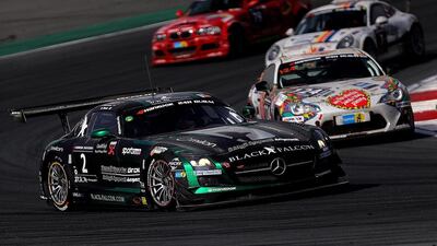 Abdulaziz Al Faisal drove his Black Falcon 2 to victory at the Dubai Autodrome on Saturday. Satish Kumar / The National