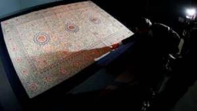 The Pearl Carpet of Baroda will be auctioned at Sotheby's Doha on Thursday with a starting bid of US$5 million. The carpet is made of rubies, sapphires, diamonds and pearls.