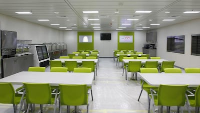 The mess hall of Seajacks Hydra. Other facilities include a galley, recreation rooms, a gym, client meeting rooms and offices, among others. Jeffrey E Biteng / The National