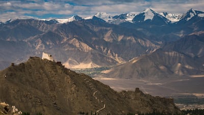 Namgyal Tsemo monastery atop the hill and Leh Palace at the edge of the cliff overlook Leh. Getty Images