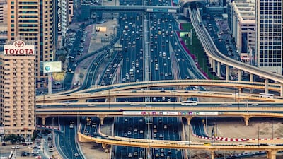 Travel between Abu Dhabi and Dubai could be a breeze with a traffic-free flight on the Airbus E-Fan plane. Above, Sheikh Zayed Road in Dubai. Sarah Dea / The National