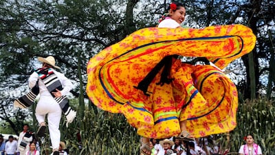 Regional dancers perform at the Guelaguetza festival in Zaachila, Oaxaca, Mexico. Patricia/AFP