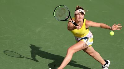 Ukraine's Elina Svitolina returns the ball to Jennifer Brady at the Dubai Duty Free Tennis Championship in Duba. AP