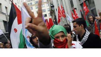 A pro-Palestine march outside the Belgian foreign affairs building in Brussels.