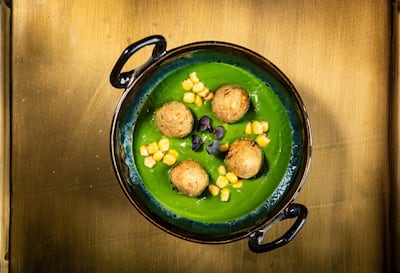 Corn koftas with spinach saag at Indya by Vineet. Courtesy Indya by Vineet