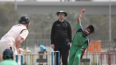 Yodhin Punja in action against Royal Belfast Academical Institute of Ireland in the ARCH Trophy U19 at the Abu Dhabi Cricket Council Oval-2 on March 28, 2016. Amith Passela/The National