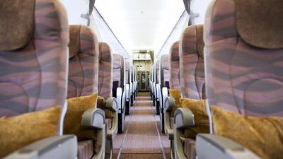 The interior of Rotana Air's 319 chartered jet on display the the Abu Dhabi Air Expo. Lee Hoagland / The National