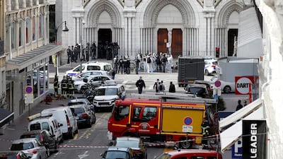 Security forces guard the area after a knife attack at Notre Dame church. Reuters