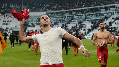 Monza's Patrick Ciurria celebrates after the match. Reuters