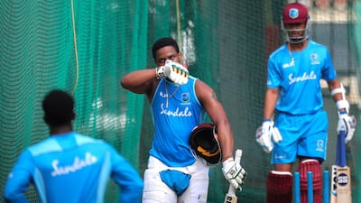 West Indies' Shimron Hetmyer trains for the first of three T20s against India in Hyderabad. AP