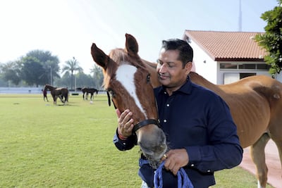 Satish Seemar, one of the longest serving and most successful racehorse trainers in the UAE at Zabeel stables, Dubai. Chris Whiteoak / The National
