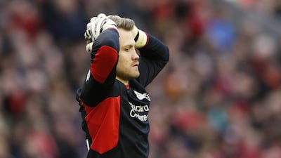 Liverpool's Simon Mignolet looks dejected. Action Images via Reuters / Carl Recine