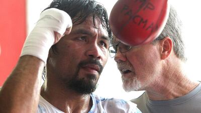 Manny Pacquiao preparing for his November, 2014 fight against Chris Algieri last October in the Philippines. Mike Young for The National / October 28, 2014
