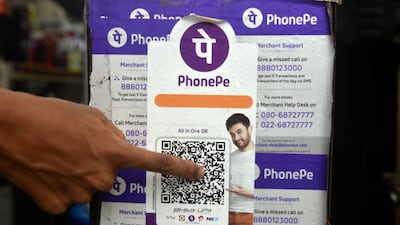 PhonePe bar code can be seen of a shop in Kolkata, India. Online payments through the unified payments interface are growing at a rapid pace in Asia's third largest economy. Getty Images