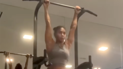 Her Dubai employers allow her time off to exercise in the gym where she follows a training schedule sent by her coach in Sri Lanka. Photo: Sachini Perera