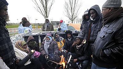 Somali asylum seekers protest outside the Central Agency for the Reception of Asylum Seekers in Ter Apel in the Netherlands.